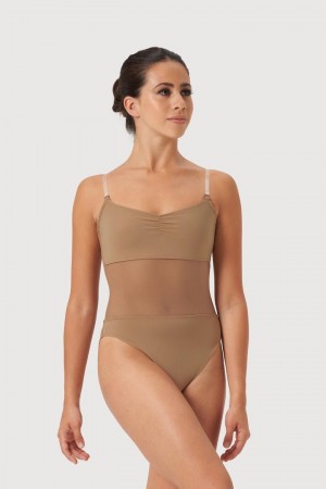 Brown BLOCH Cordelia Mesh Panel Women's Bodysuit | DXBO46817