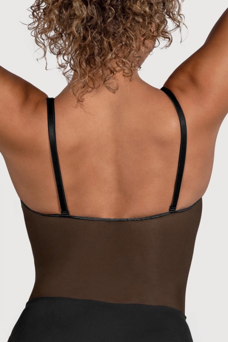 Black BLOCH Cordelia Mesh Panel Women's Bodysuit | HDYA50749