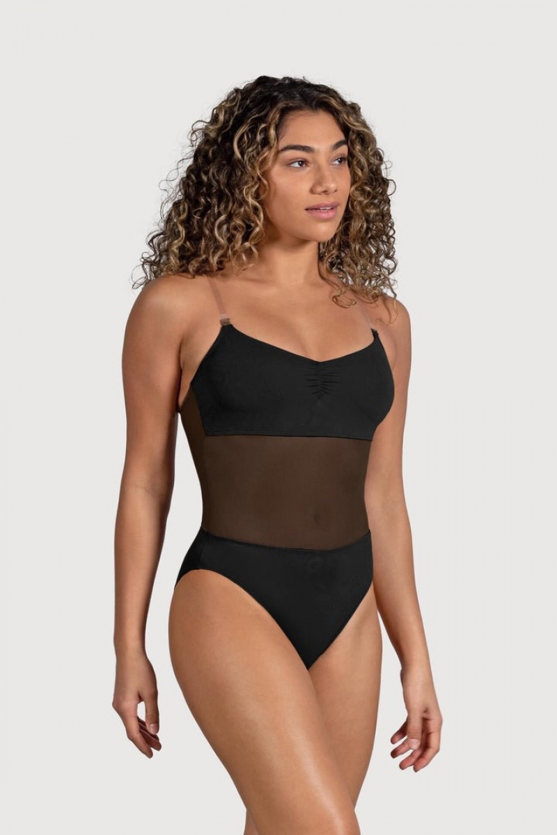 Black BLOCH Cordelia Mesh Panel Women\'s Bodysuit | HDYA50749