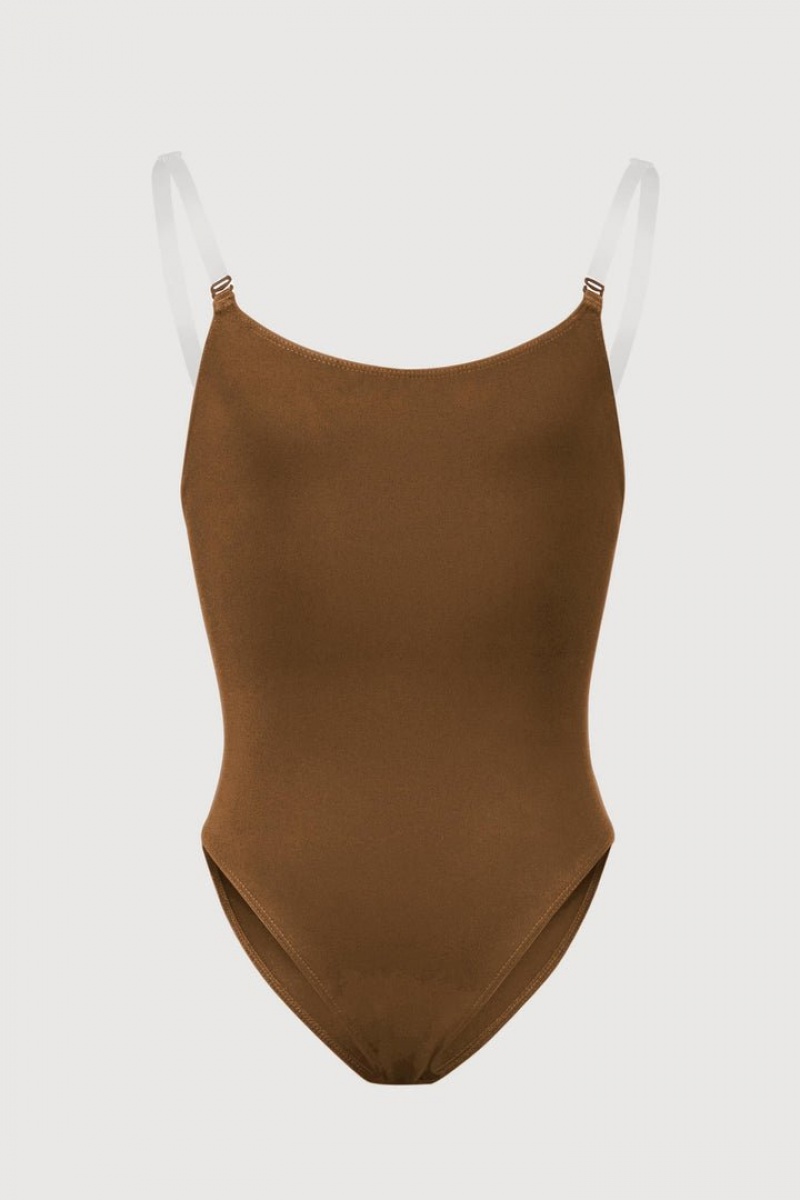 Brown BLOCH Auva Adjustable Strap Kids\' Bodysuit | CXSZ74692