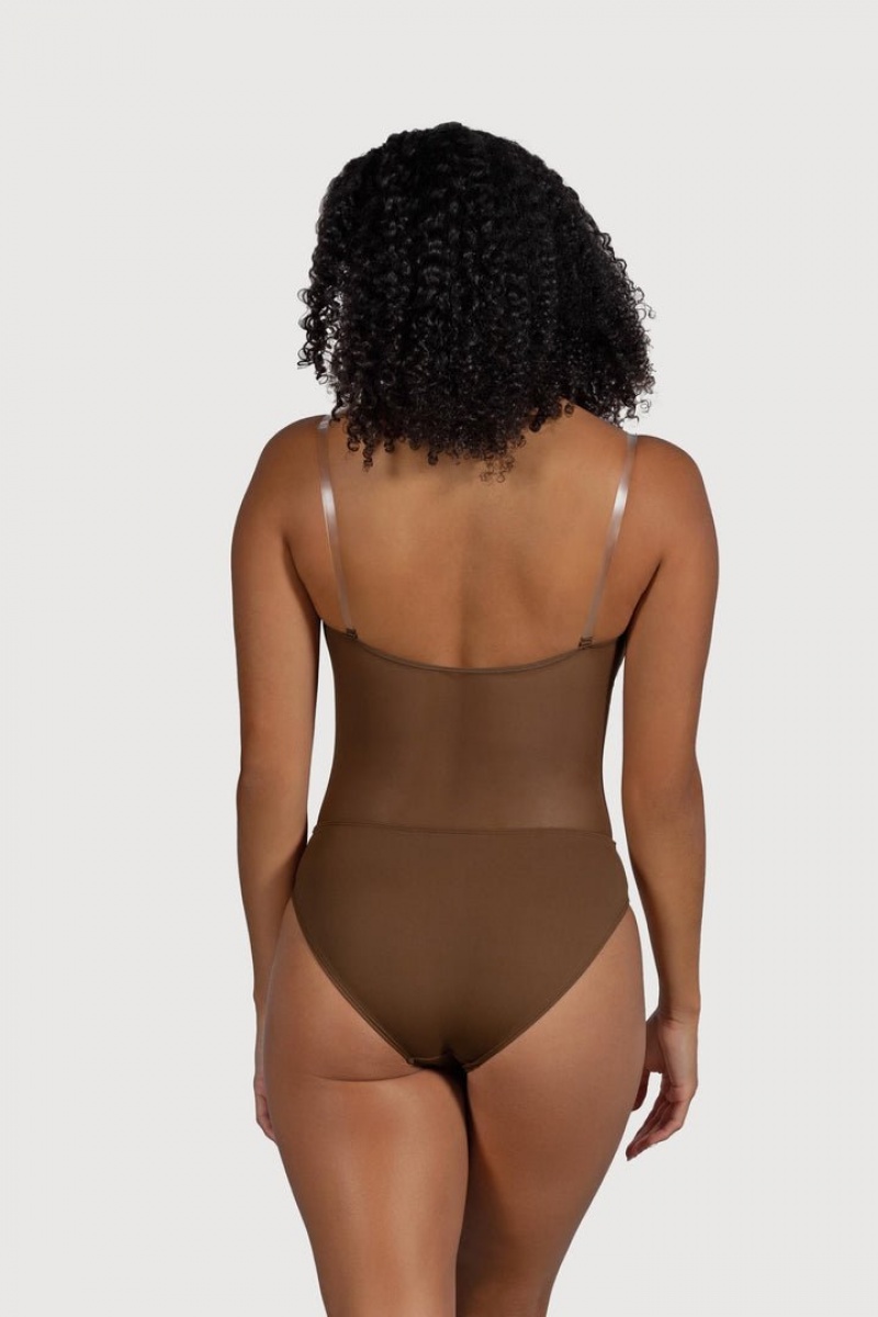 Brown BLOCH Cordelia Mesh Panel Women's Bodysuit | YGFQ79562