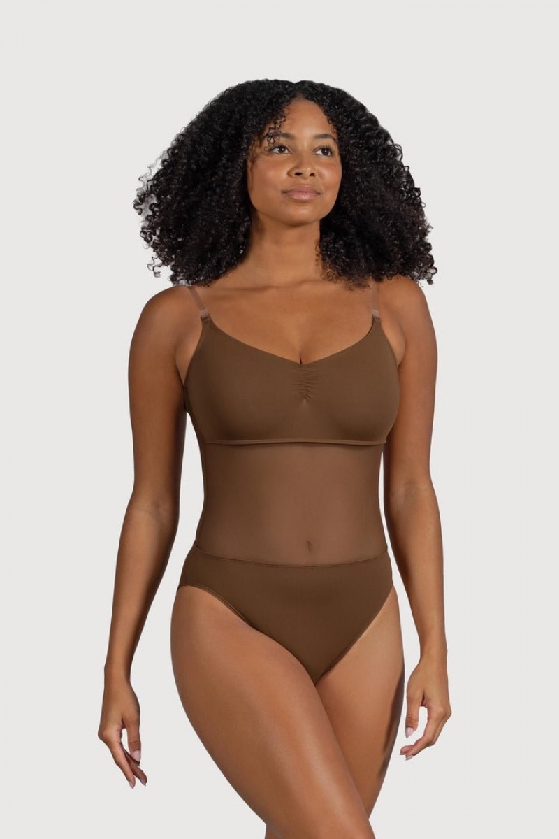 Brown BLOCH Cordelia Mesh Panel Women\'s Bodysuit | YGFQ79562