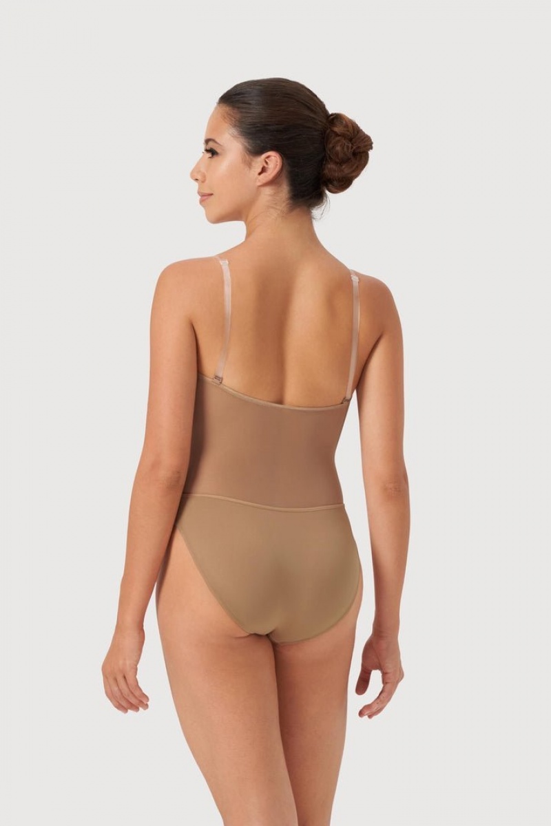 Brown BLOCH Cordelia Mesh Panel Women's Bodysuit | DXBO46817