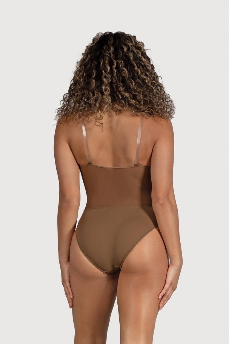 Olive BLOCH Cordelia Mesh Panel Women's Bodysuit | LHXO74038