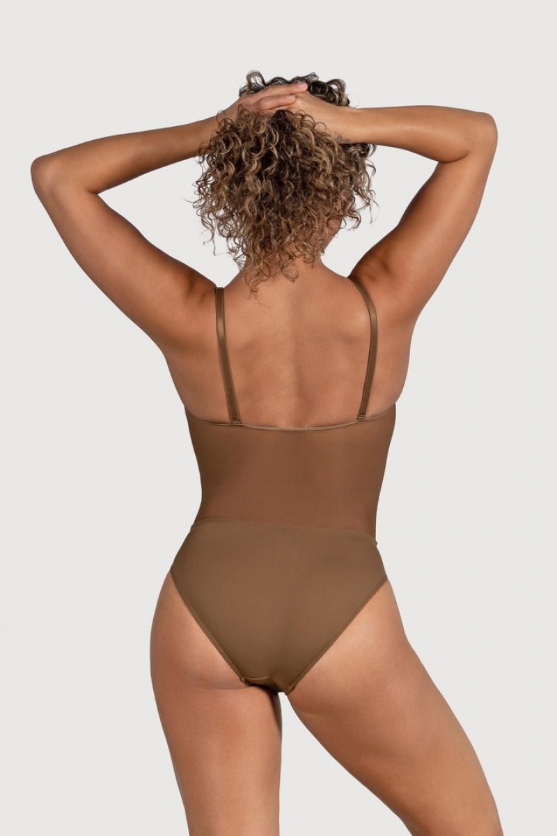 Olive BLOCH Cordelia Mesh Panel Women's Bodysuit | LHXO74038